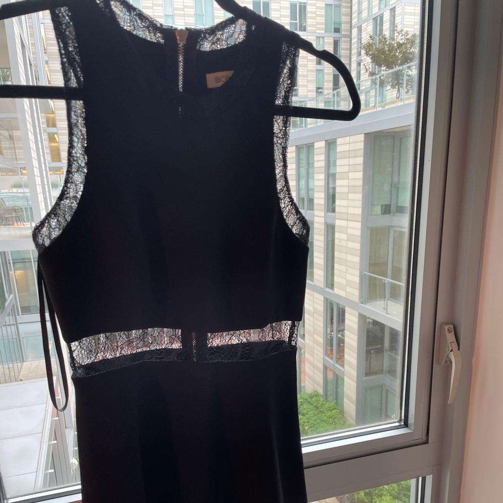 Bcbg black lace trim dress